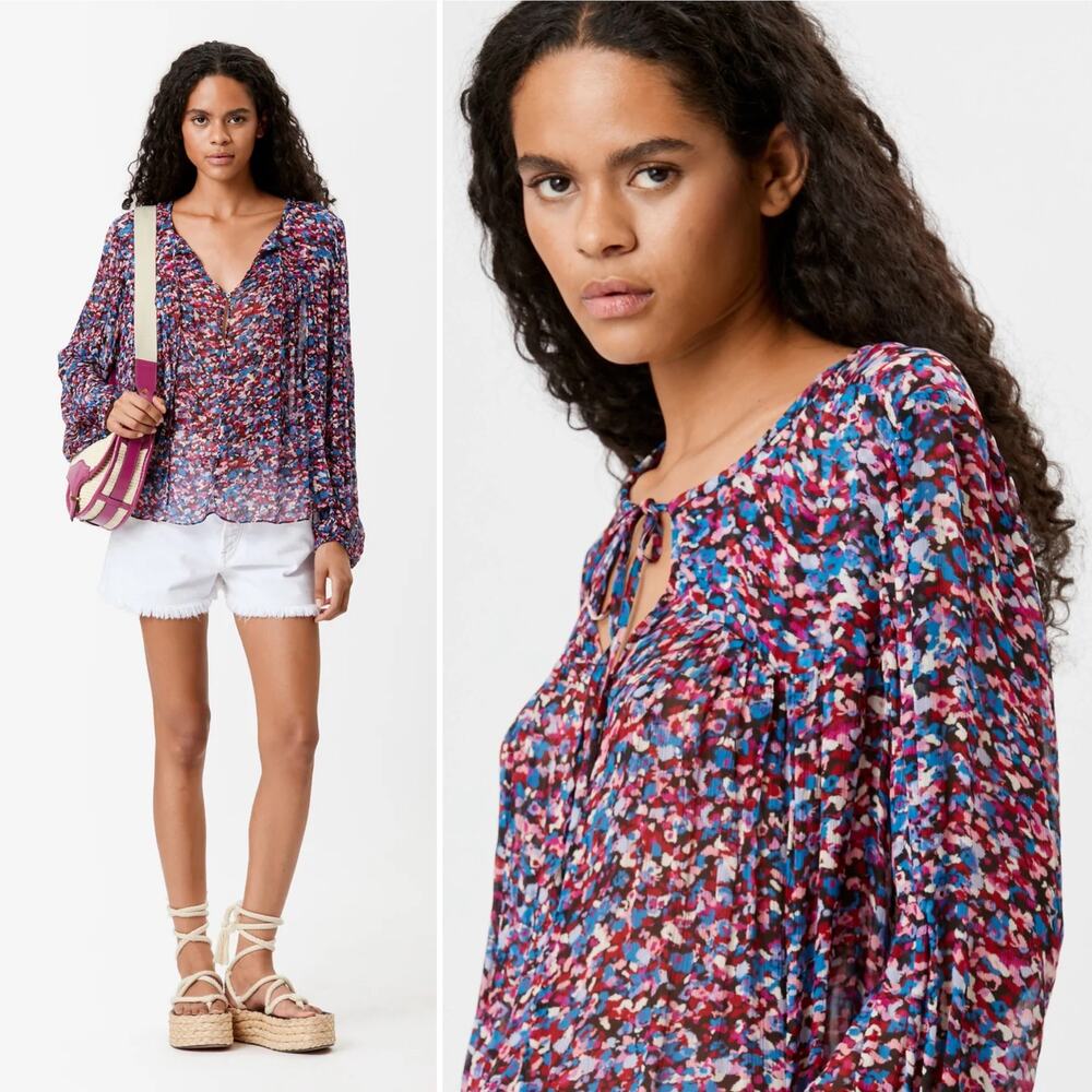 Isabel Marant Daytonea Blouse Pink Purple Blue Abstract Print‎ Size XS Chic Sexy